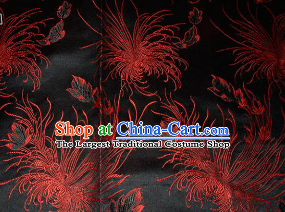 Chinese Traditional Cheongsam Silk Fabric Tang Suit Black Brocade Classical Chrysanthemum Pattern Cloth Material Drapery