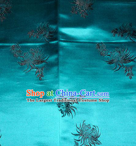 Chinese Traditional Classical Chrysanthemum Pattern Silk Fabric Tang Suit Blue Brocade Cloth Cheongsam Material Drapery