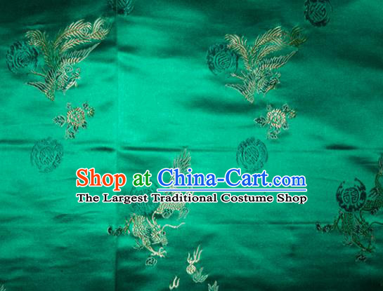 Wedding Classical Dragons Phoenix Pattern Chinese Traditional Green Silk Fabric Tang Suit Brocade Cloth Cheongsam Material Drapery