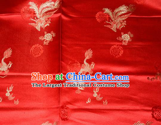 Wedding Classical Dragons Phoenix Pattern Chinese Traditional Red Silk Fabric Tang Suit Brocade Cloth Cheongsam Material Drapery