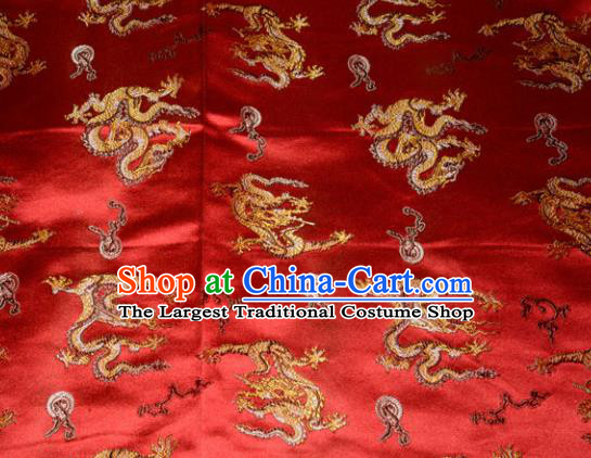 Wedding Classical Dragons Pattern Chinese Traditional Red Silk Fabric Tang Suit Brocade Cloth Cheongsam Material Drapery