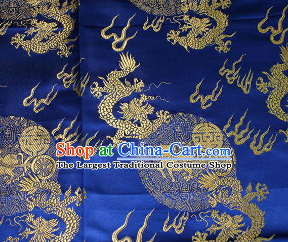Chinese Traditional Silk Fabric Dragons Pattern Tang Suit Royalblue Brocade Cloth Cheongsam Material Drapery