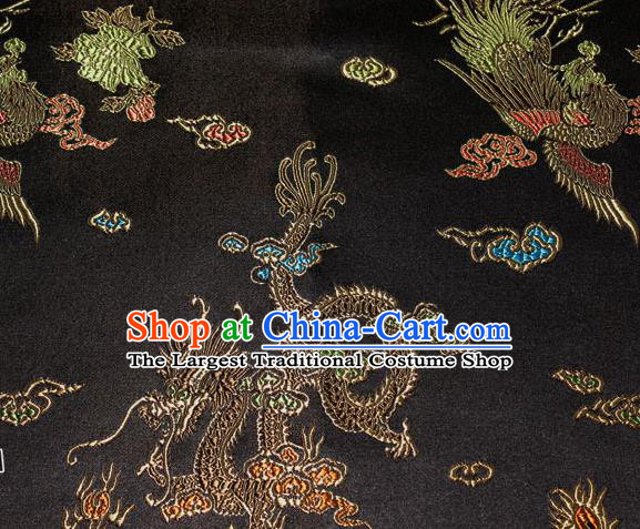 Chinese Traditional Silk Fabric Dragon Phoenix Peony Pattern Tang Suit Black Brocade Cloth Cheongsam Material Drapery