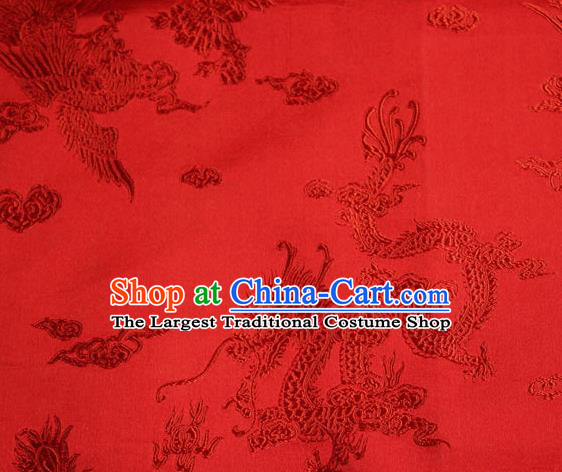 Chinese Traditional Red Silk Fabric Dragon Phoenix Peony Pattern Tang Suit Brocade Cloth Cheongsam Material Drapery