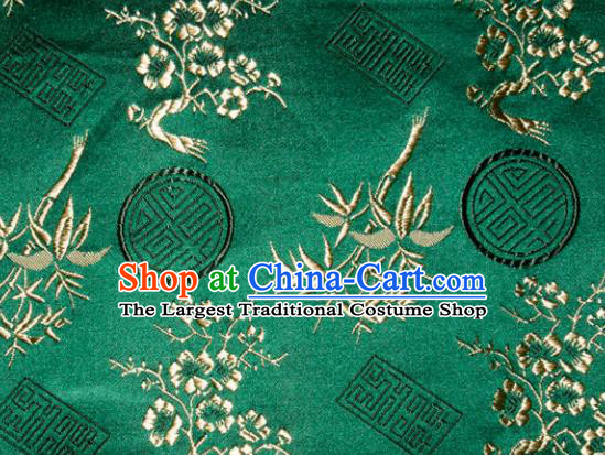 Chinese Traditional Silk Fabric Plum Blossom Bamboo Pattern Tang Suit Deep Green Brocade Cloth Cheongsam Material Drapery