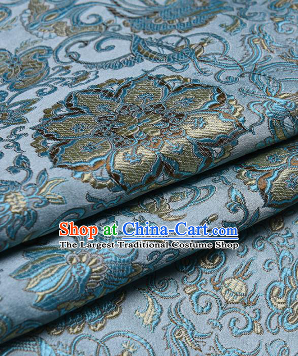 Chinese Traditional Silk Fabric Tang Suit Blue Brocade Cloth Cheongsam Material Drapery