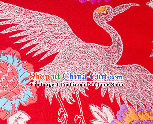 Chinese Traditional Silk Fabric Tang Suit Crane Pattern Red Brocade Cloth Cheongsam Material Drapery