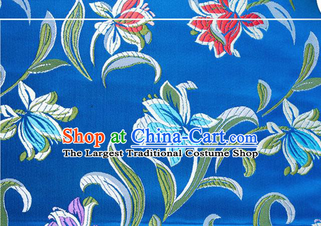 Chinese Traditional Silk Fabric Tang Suit Classical Pattern Blue Brocade Cloth Cheongsam Material Drapery