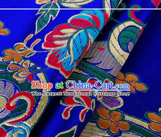 Chinese Traditional Royalblue Silk Fabric Tang Suit Classical Flowers Pattern Brocade Cloth Cheongsam Material Drapery