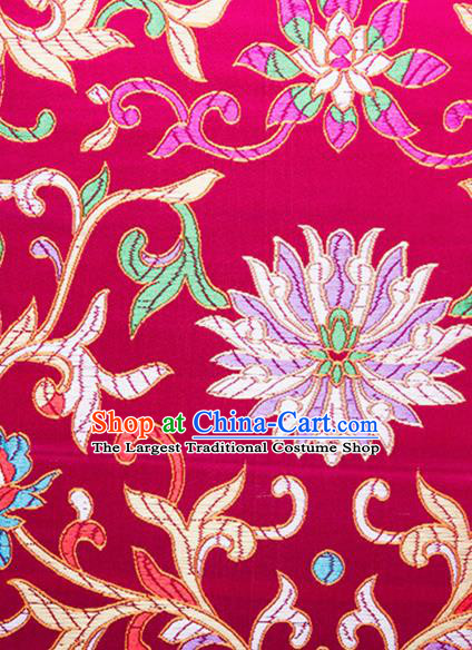 Chinese Traditional Wine Red Brocade Fabric Tang Suit Classical Flowers Pattern Silk Cloth Cheongsam Material Drapery