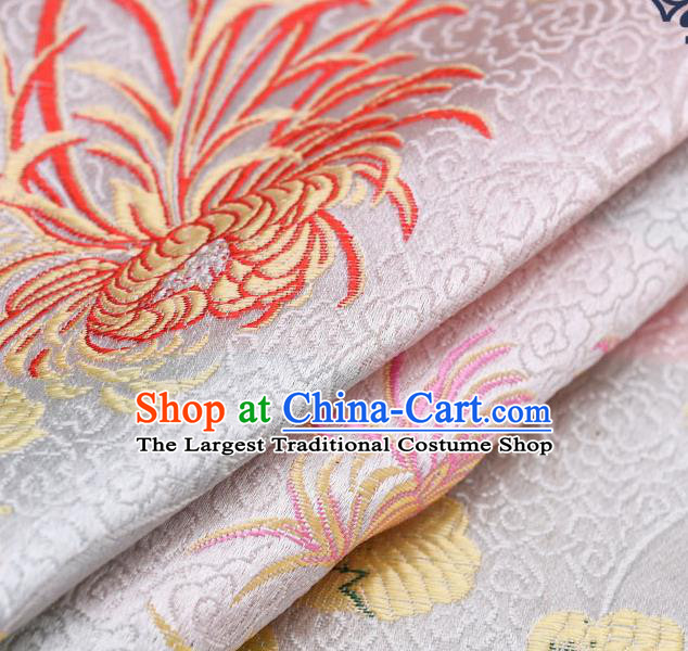 Chinese Traditional White Brocade Fabric Chrysanthemum Pattern Tang Suit Silk Cloth Cheongsam Material Drapery