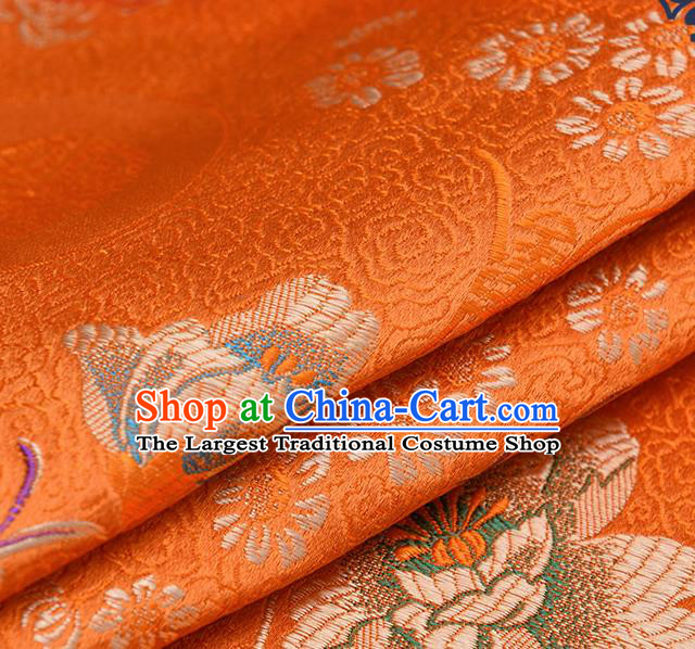 Chinese Traditional Orange Brocade Fabric Chrysanthemum Pattern Tang Suit Silk Cloth Cheongsam Material Drapery