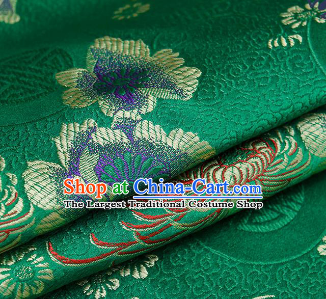 Chinese Traditional Green Brocade Fabric Chrysanthemum Pattern Tang Suit Silk Cloth Cheongsam Material Drapery