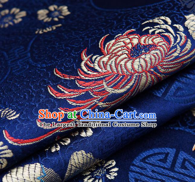 Chinese Traditional Navy Brocade Fabric Chrysanthemum Pattern Tang Suit Silk Cloth Cheongsam Material Drapery