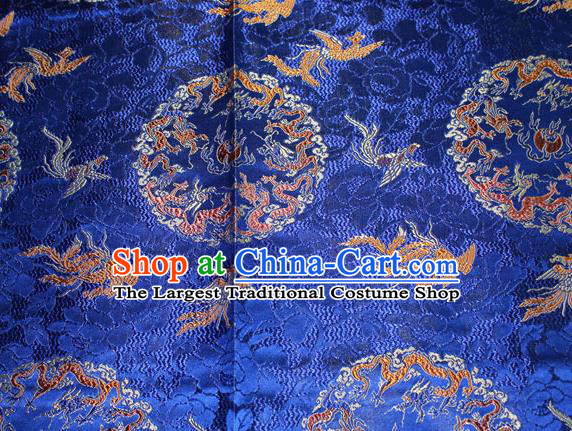 Chinese Traditional Silk Fabric Dragon Phoenix Pattern Tang Suit Royalblue Brocade Cloth Cheongsam Material Drapery
