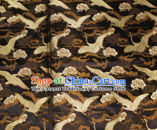 Chinese Traditional Silk Fabric Crane Pattern Tang Suit Black Brocade Cloth Cheongsam Material Drapery