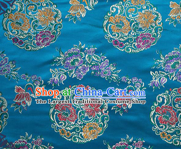 Chinese Traditional Palace Pattern Tang Suit Brocade Blue Fabric Silk Cloth Cheongsam Material Drapery