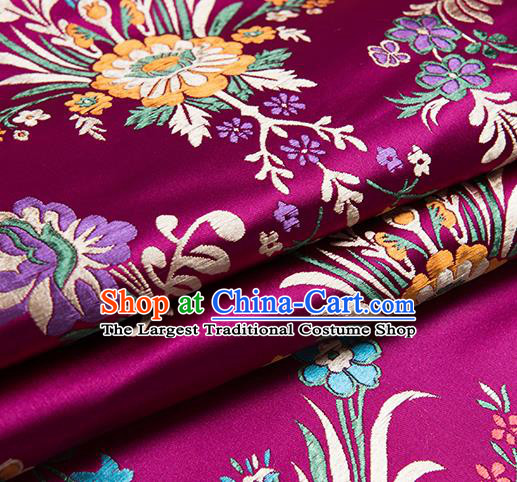 Chinese Traditional Begonia Pattern Tang Suit Purple Brocade Fabric Silk Cloth Cheongsam Material Drapery