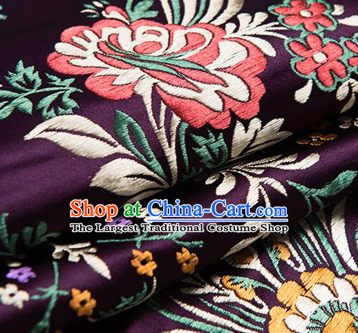 Chinese Traditional Begonia Pattern Tang Suit Deep Purple Brocade Fabric Silk Cloth Cheongsam Material Drapery