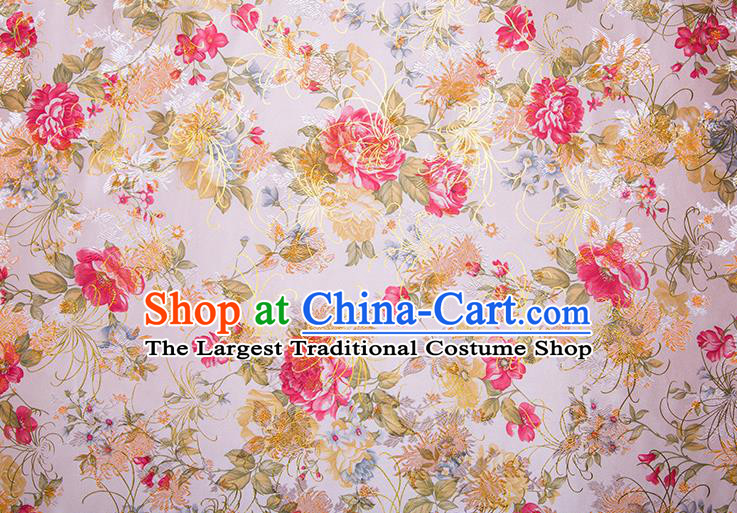 Chinese Traditional Peony Pattern Tang Suit White Brocade Fabric Silk Cloth Cheongsam Material Drapery