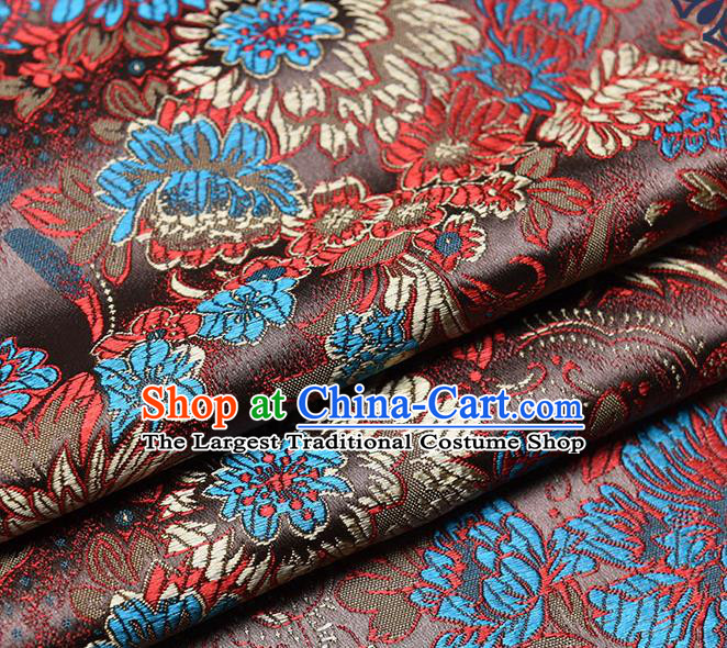 Chinese Traditional Tang Suit Brown Brocade Fabric Peony Pattern Silk Cloth Cheongsam Material Drapery