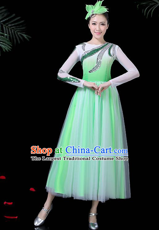 Professional Modern Dance Costume Chorus Umbrella Dance Green Dress for Women