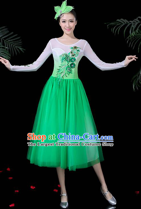 Professional Stage Performance Modern Dance Costume Chorus Green Dress for Women