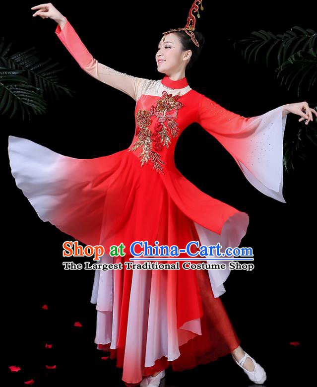 Chinese Classical Umbrella Dance Red Costume Traditional Folk Dance Fan Dance Clothing for Women