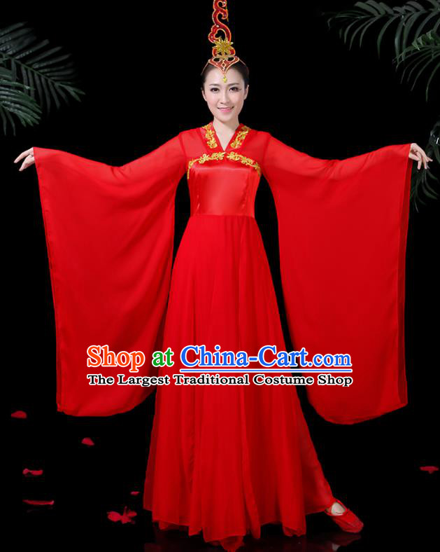 Chinese Ancient Classical Dance Red Hanfu Dress Traditional Folk Dance Fan Dance Clothing for Women