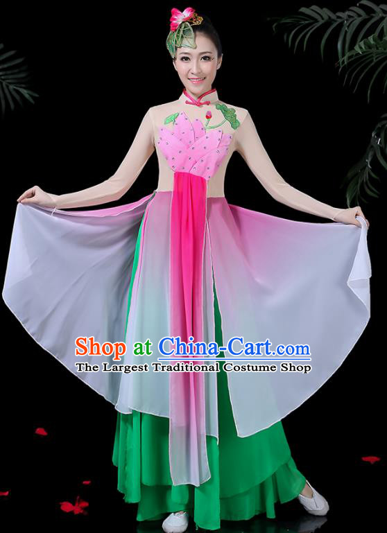 Chinese Classical Dance Lotus Dance Green Dress Traditional Folk Dance Fan Dance Clothing for Women