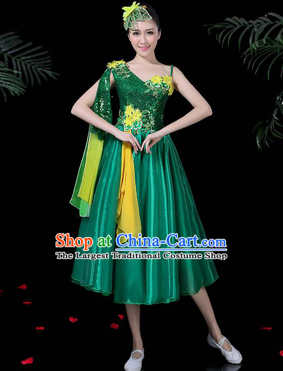 Professional Opening Modern Dance Costume Stage Performance Chorus Green Dress for Women
