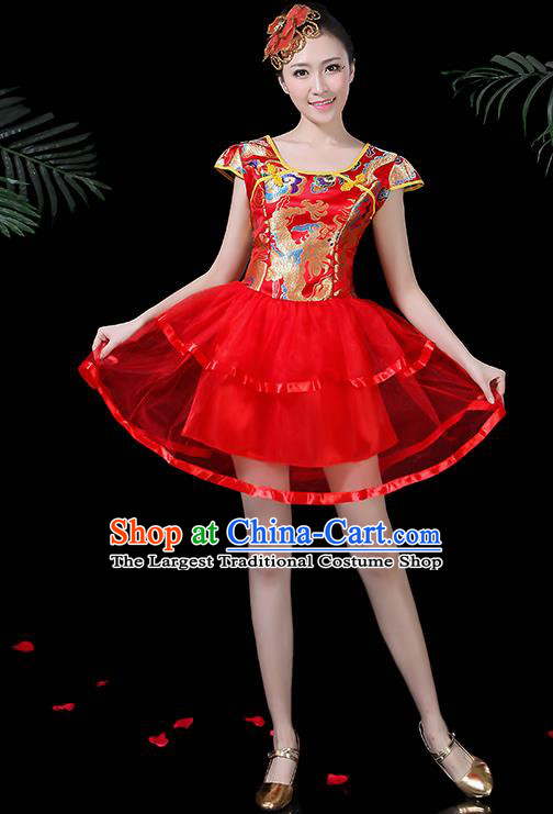 Chinese Classical Dance Drum Dance Red Dress Traditional Folk Dance Fan Dance Clothing for Women