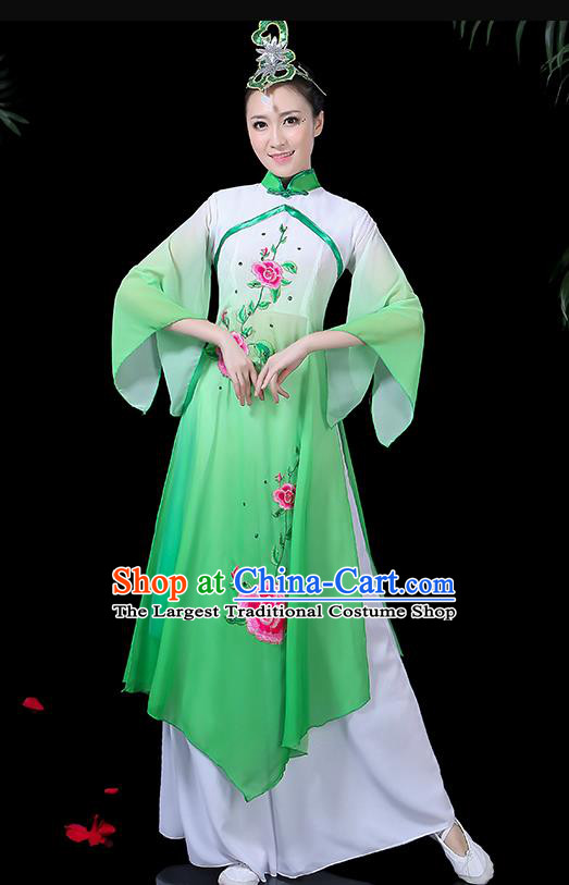 Chinese Classical Dance Umbrella Dance Costume Traditional Fan Dance Green Dress for Women
