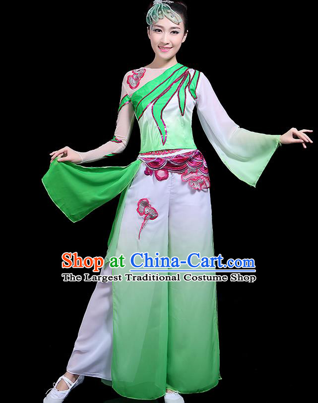 Traditional Classical Dance Green Clothing Chinese Folk Dance Umbrella Dance Costume for Women