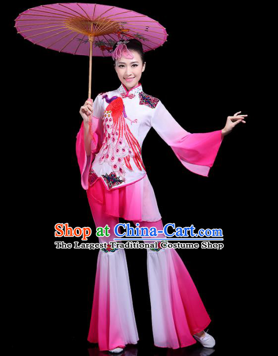Traditional Classical Dance Yangge Pink Clothing Chinese Folk Dance Umbrella Dance Costume for Women