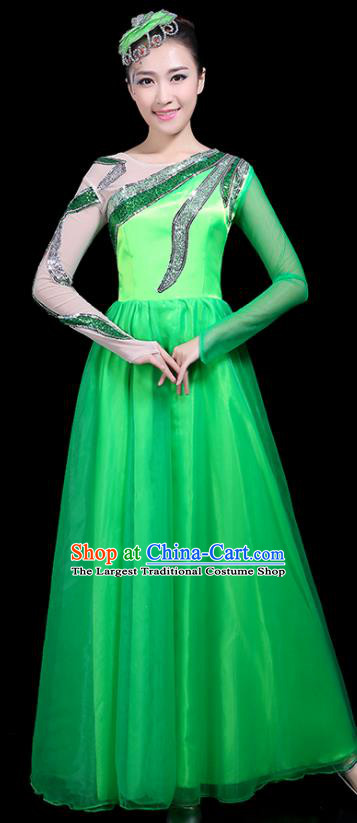 Professional Dance Modern Dance Costume Stage Performance Chorus Green Long Dress for Women