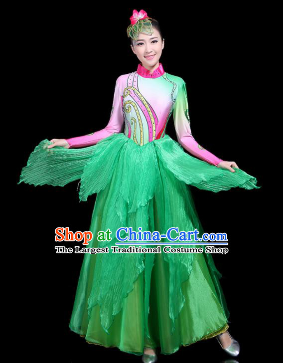 Traditional Classical Dance Umbrella Dance Green Clothing Chinese Folk Dance Costume for Women