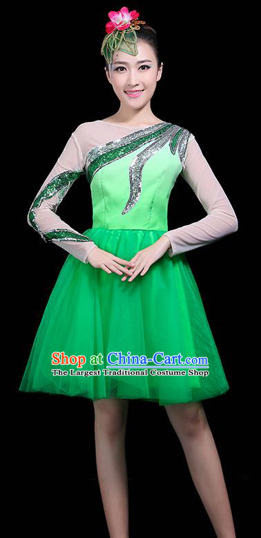 Professional Dance Modern Dance Green Bubble Dress Stage Performance Chorus Costume for Women