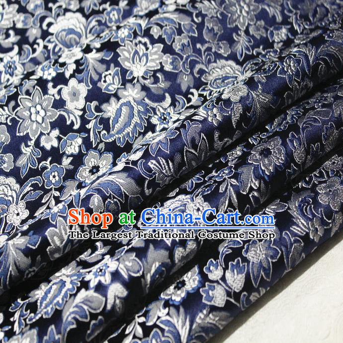 Chinese Traditional Cheongsam Cloth Tang Suit Navy Brocade Fabric Silk Material Drapery