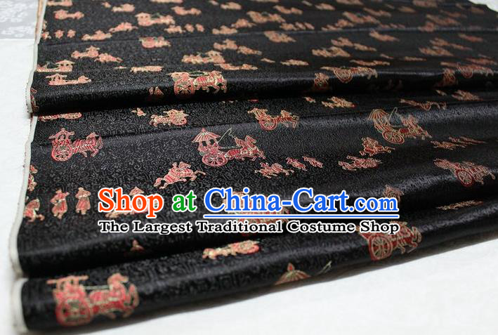 Chinese Traditional Cheongsam Cloth Tang Suit Carriage Pattern Black Brocade Fabric Silk Material Drapery