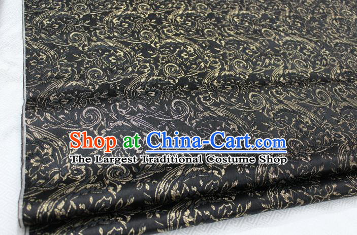 Chinese Traditional Cloth Mongolian Robe Black Brocade Fabric Tang Suit Silk Material Drapery