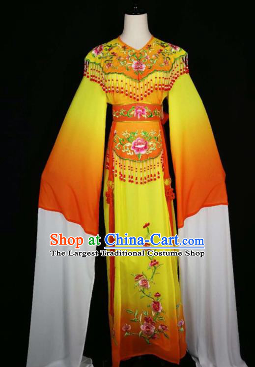 Chinese Traditional Beijing Opera Diva Embroidered Peony Orange Dress Peking Opera Princess Costume for Adults
