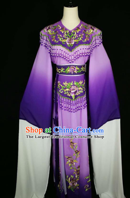 Chinese Traditional Beijing Opera Diva Embroidered Peony Purple Dress Peking Opera Princess Costume for Adults