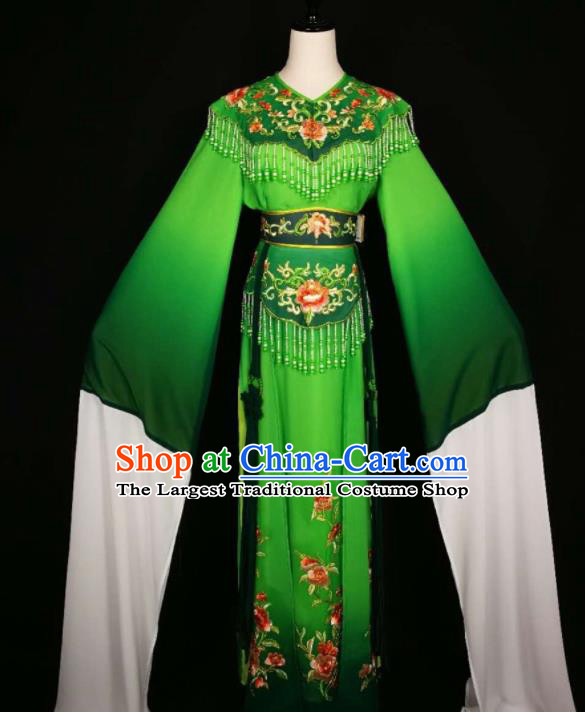 Chinese Traditional Beijing Opera Diva Embroidered Peony Green Dress Peking Opera Princess Costume for Adults