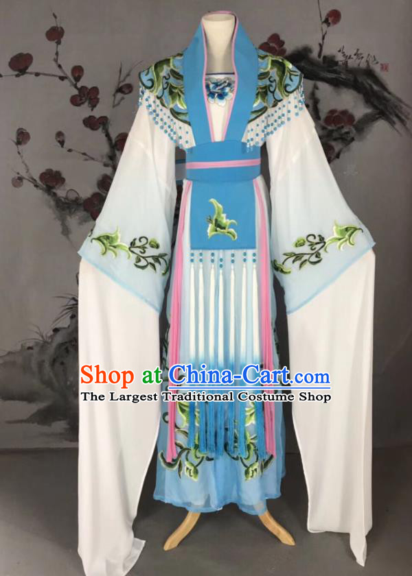 Chinese Traditional Beijing Opera Princess Blue Hanfu Dress Peking Opera Diva Water Sleeve Costume for Adults
