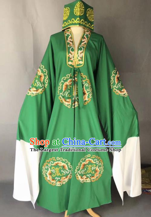 Chinese Traditional Beijing Opera Old Gentleman Costume Peking Opera Green Robe for Adults