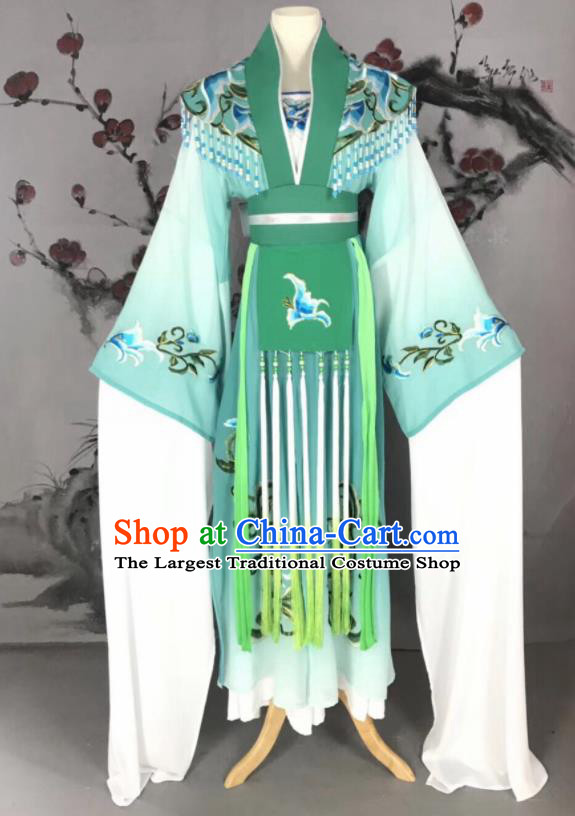 Chinese Traditional Beijing Opera Princess Green Hanfu Dress Peking Opera Diva Water Sleeve Costume for Adults