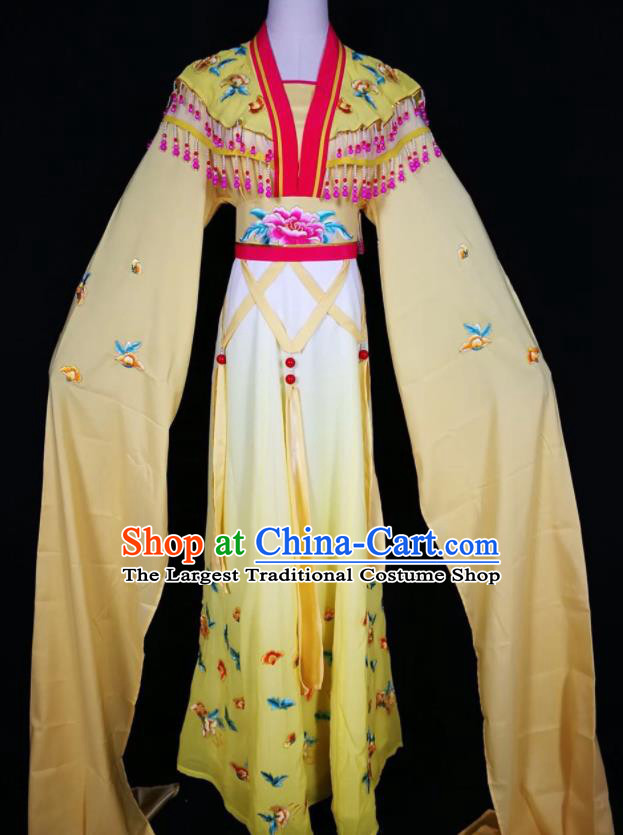 Chinese Traditional Beijing Opera Actress Costume Princess Embroidered Yellow Hanfu Dress for Adults