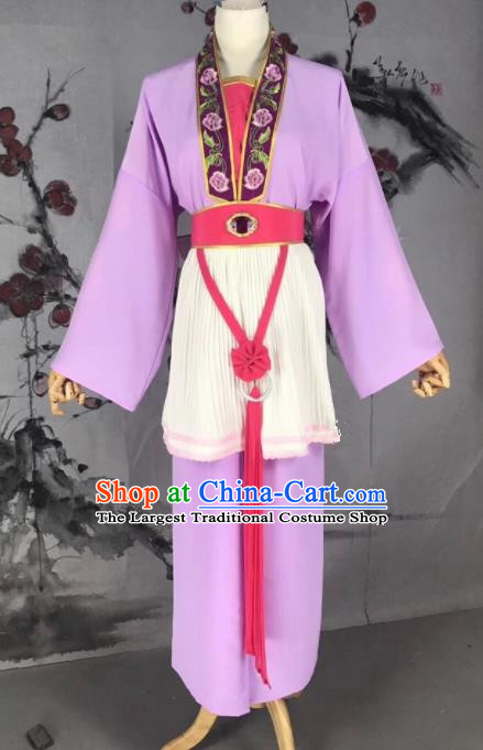 Chinese Traditional Beijing Opera Mui Tsai Costume Servant Girl Purple Clothing for Poor