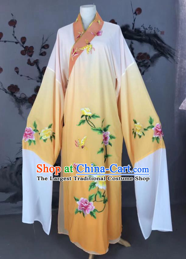 Chinese Traditional Beijing Opera Scholar Costume Peking Opera Niche Yellow Embroidered Robe for Adults